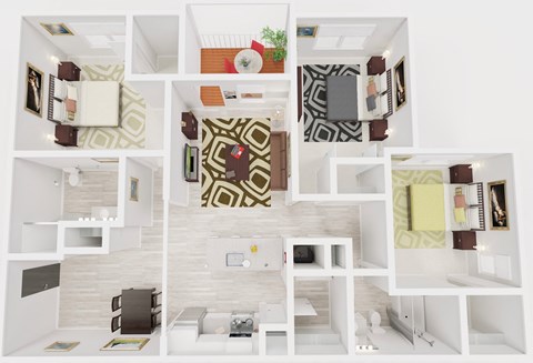 a rendering of a 3d floor plan of a house